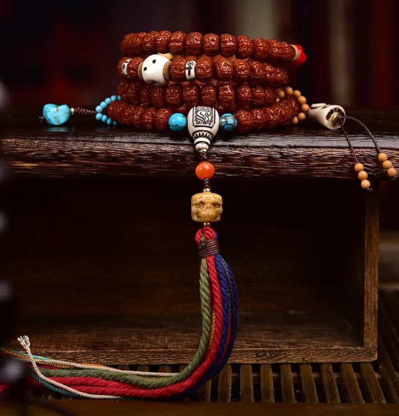 authentic five faced vajra bodhi mala beads, 108 beads prayer necklace