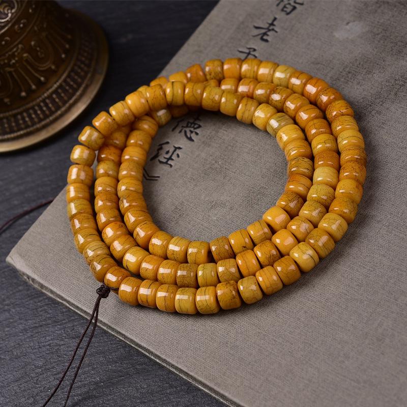 handcrafted tibetan yak bone prayer beads mala – 108 beads, golden patina old material (3) handcrafted tibetan yak bone prayer beads mala – 108 beads, golden patina old material (3)